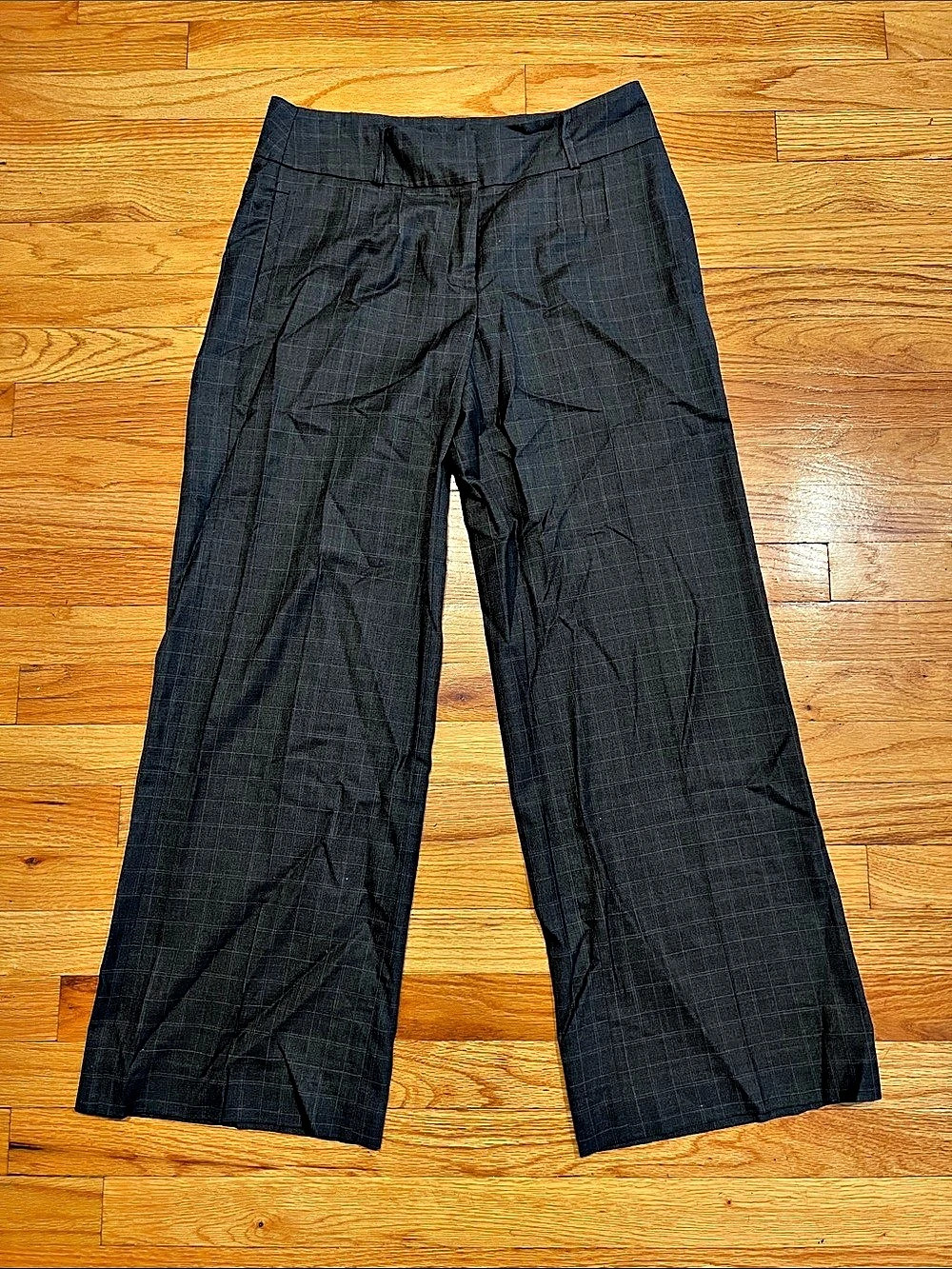 Barami Charcoal Grey Wide Leg Windowpane Plaid Dress Pants